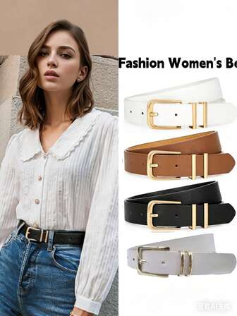 3条装纯色休闲PU皮女士腰带，百搭连衣裙、T恤、牛仔裤、西装，适合日常办公通勤穿搭。