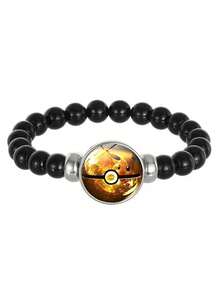 Cartoon Anime Pokeball Black Agate Beaded Stretch Bracelet, Niche Design Jewelry For Students And Couples, Daily Wear Accessories, Ideal Gift For Boyfriend Girlfriend Best Friends Birthday Holiday Presents - Multicolor - View 7