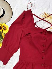 فستان أحمر للنساء، فستان أنيق فرنسي رومانسي مع عقدة على الخصر، مناسب للارتداء اليومي، المواعيد، المناسبات، العشاء الرسمي، رأس السنة، موسم الخريف/الشتاء