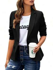 Fisoew Women's Petite-Friendly Slim Fit Office Blazer Jacket – Figure-Flattering Long Sleeve Lapel Button Work Coat For Business, Commuting, Interview & Daily Wear, Christmas Gift & New Year Gift - Black - View 7