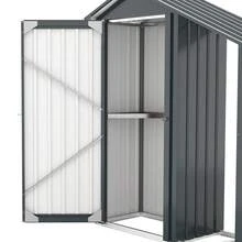 ENNIBOBO Campcraft 2-In-1 Galvanized Steel Outdoor Storage Cabinet, Lockable Metal Garden Shed With Firewood Rack, Heavy Duty Waterproof Tool Organizer For Patio Lawn Backyard Garage - Grey - View 3