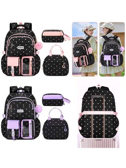 3pcs/Set Girls Backpack, Handbag, Pencil Case, 15.6 Inch Laptop Backpack, Essential Back To School Supplies, Outdoor Camping Beach Travel Bag, Large Capacity Multi-Pocket, Smooth Zipper, Suitable For School And Daily Use