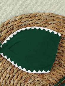 夏季新款女士时尚优雅白绿撞色蕾丝边露背吊带背心性感沙滩度假约会比基尼套装 - 綠色 - 查看 4