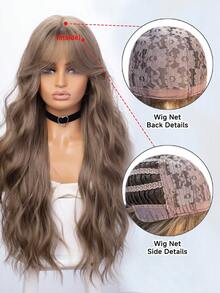 合成耐热假发，棕色长卷发假发，30 英尺长，纤维材质，适合日常佩戴，自然仿假发。 - 棕色 - 查看 9