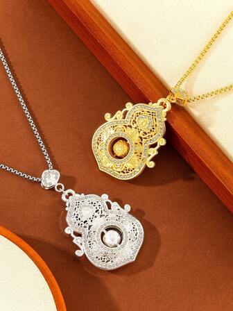 1pc Elegant South Asian Style Blessing Gourd Pendant Long Necklace For Women, Suitable For All Seasons/Party/Gift/Work Wear