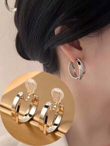 1对时尚新款双层包裹铁艺耳环，女士夹式耳环，优雅气质，显瘦效果，适合日常佩戴和节日送礼 - 耳夾 - 查看 8