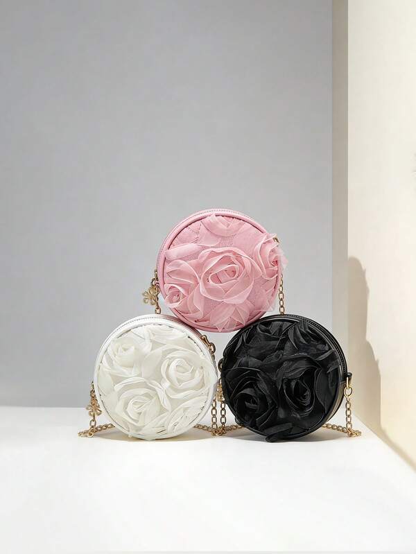 1pc Women's Fashion 3D Floral One Shoulder Bag, Zipper Closure, Suitable For Parties, Gatherings, Ramadan Gifts, Daily Use