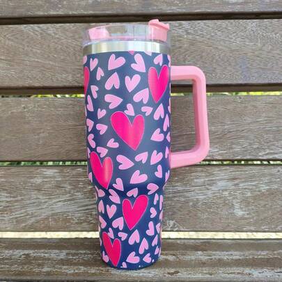 40盎司不锈钢保温杯，Nonpareil真空隔热旅行杯，带盖、吸管和手柄，大容量，适合户外、露营、车载使用 - 情人节送给女朋友的礼物