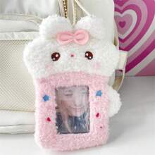 [Cute Rabbit Card Holder For Girls] Furry Bunny Doll With Creative Tea Cup Shape, Campus Card Bus Card Holder Pendant, Multi-Functional Portable Storage Card Holder, Girly Heart School Bag Pendant - Teacup Rabbit Card Holder - View 9