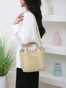 2025 时尚休闲帆布宽肩带斜挎包 - 卡其色 - 查看 7