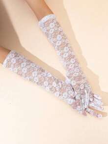 1 Pair Women Lace Embroidered Gloves, Suitable For Weddings, Parties, Halloween Wedding Valentine's Day Valentines - trắng - Xem 9