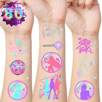 Temporary Tattoos For Kpop Movie Themed Party Favors Iridescent Foil Styles | Korean Idol Fake Tattoos Stickers Removable, Goodie Bag Stuffers Party Supplies Decoration Gifts 2 Sheets 80 Pcs