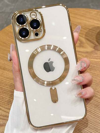 1 Peça Capa de Celular Chapeamento Com Proteção na Câmera, Estojo Transparente TPU Ultrafino Induzido Magneticamente, Compatível Com 16e/16/16Pro/16Plus/16ProMax/15ProMax/15/14/13/12/11