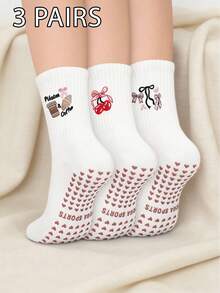 3 đôi tất Pilates thêu dành cho nữ, tất cổ ngắn chống trơn trượt dễ thương, phù hợp cho yoga, Pilates, bệnh viện và tập luyện chân trần. - Nhiều màu - Xem 1