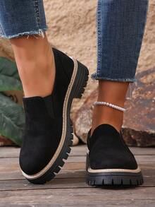 1 Par De Sapatos Plataforma Femininos De Pu, Cor Sólida, Ideais Para Uso Externo Em Todas As Estações. - Preto - Ver 16