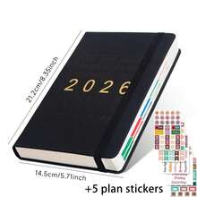 2026 年新日历日志自律签到时间管理一页一天 365 天计划书附带 5 个计划贴纸 A5 计划笔记本学习入门礼物适合工作和学习、学校用品、返校