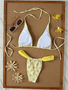 Bộ bikini nữ mùa hè mới, họa tiết chấm bi vàng, kiểu dáng cổ yếm, thanh lịch, gợi cảm, thường ngày. - Nhiều màu - Xem 3