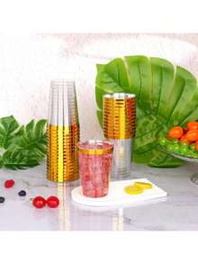 5个透明金边杯 - 7盎司（约200毫升）晶莹剔透的杯子，适合盛装果汁和冷饮，可用于婚礼和派对。 - 金色 - 查看 3