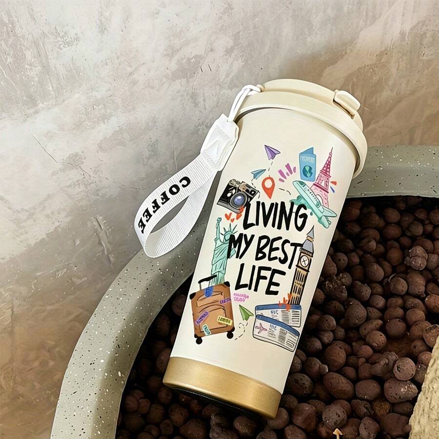 1pc, 530ML Cup , There Are Many Different Styles To Choose From Stylish And Personalized, It Has A Rope Handle For Portability, Suitable For Home, Office, And Daily Travel. Portable Can Hold Both Hot And Cold Beverages. - Multicolor - View 1