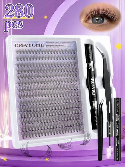 280 piezas Rizador de pestañas D-Curl, rizador de pestañas individuales de 9-16mm 10D-20D-30D, rizador de pestañas DIY con mango delgado y grueso, set de rizador de pestañas con aplicador, pegamento y sellador para pestañas