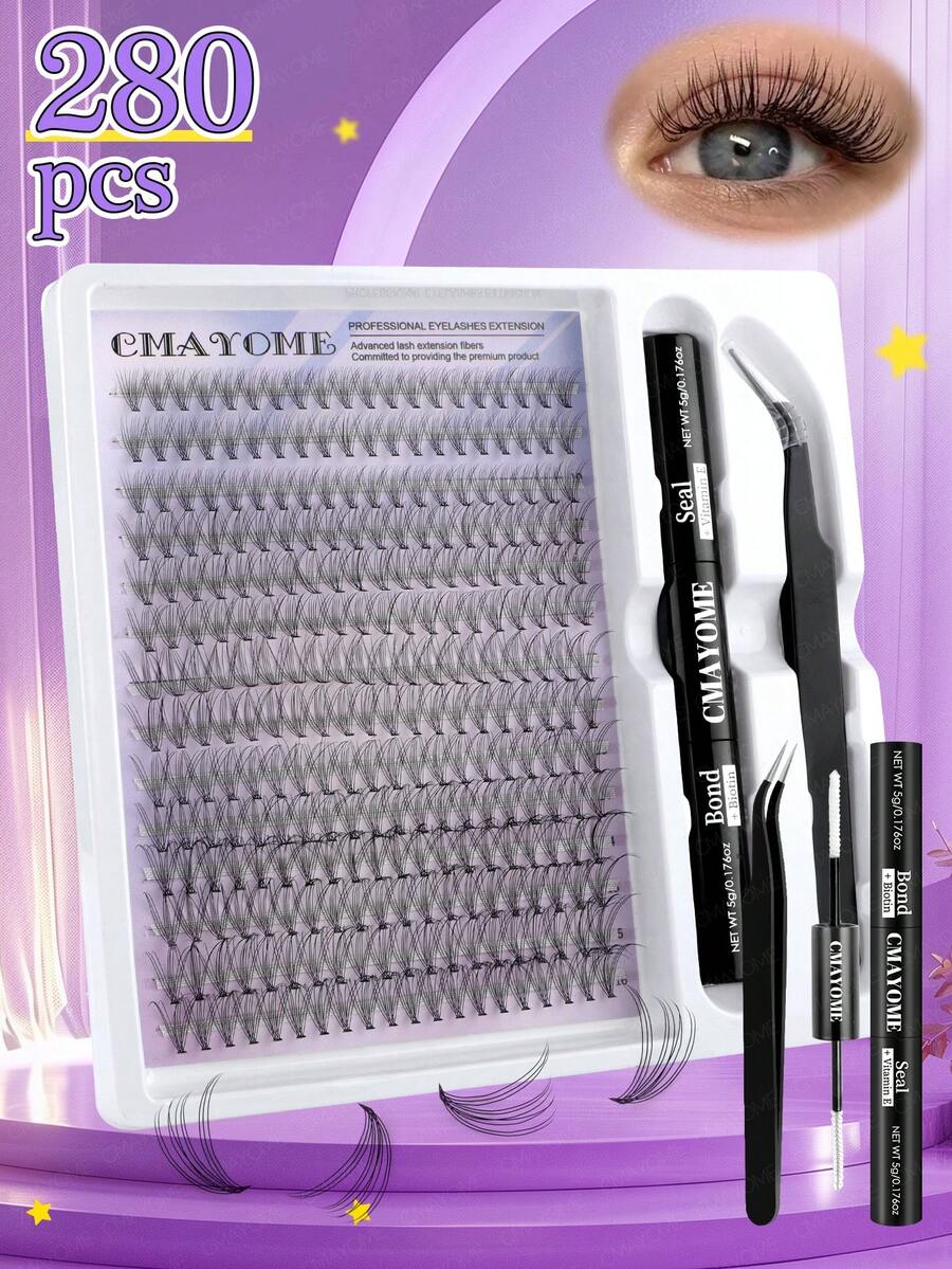 280pcs D-Curl Eyelash Curler, 9-16mm Single Lash Curler 10D-20D-30D, DIY Eyelash Curler With Thin & Thick Handle, Eyelash Curler Set With Applicator, Eyelash Glue And Sealer