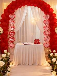 2件套情人节心形横幅装饰 - 悬挂式心形门廊横幅，心形花环婚礼/情人节墙面悬挂装饰/周年纪念/订婚/生日派对装饰