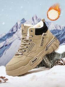 Neue Herren Winter Sport Schnürstiefel mit Plüschfutter rutschfest und warm, thermisch gefütterte High-Top Lässig Schuhe, Winterschuhe, Stiefel, Schnürstiefeletten mit rundem Zehenbereich - Khaki - Übersicht 2
