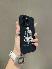 1个骷髅吸烟图案黑色瞳孔防震TPU材质手机壳，适合作为节日礼物，兼容苹果iPhone XS/XS Max/XR/11/12/13/14/15/16/17 Pro/Pro Max/14/15/16 Plus，男女通用 - 彩色 - 查看 2