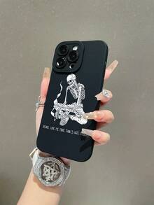 1个骷髅吸烟图案黑色瞳孔防震TPU材质手机壳，适合作为节日礼物，兼容苹果iPhone XS/XS Max/XR/11/12/13/14/15/16/17 Pro/Pro Max/14/15/16 Plus，男女通用 - 彩色 - 查看 3