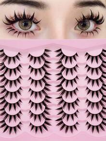 14 Pairs Manga Lashes Eyes Lashes Soft Natural Long Eyelashes Fake Lashes,Anime Wispy Strip False Eyelashes,For Used Daily Makeup Extension Cosplay,Party Reusable Strip Lashes,Lashes,Eyelashes,Fake Lashes - 尖尾漫畫款 - 查看 2