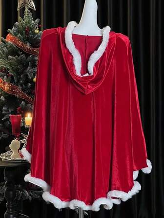 1 pieza Capa con capucha de chica conejita sexy, chal de terciopelo de piel sintética para Navidad para mujeres, capa de disfraz para fiesta