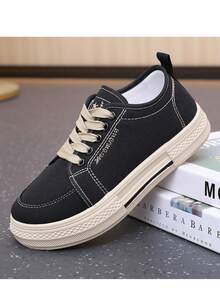 Women's Canvas Shoes, New Korean Version, Retro Versatile Low-Top Sneakers, Student White Shoes - Black - View 5