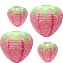4 PCS Strawberry Paper Lantern Pink, Windspeed Large Strawberry Lantern Decorations Hanging Paper Lantern For Strawberry Party Decor 3D Strawberry Paper Lanterns