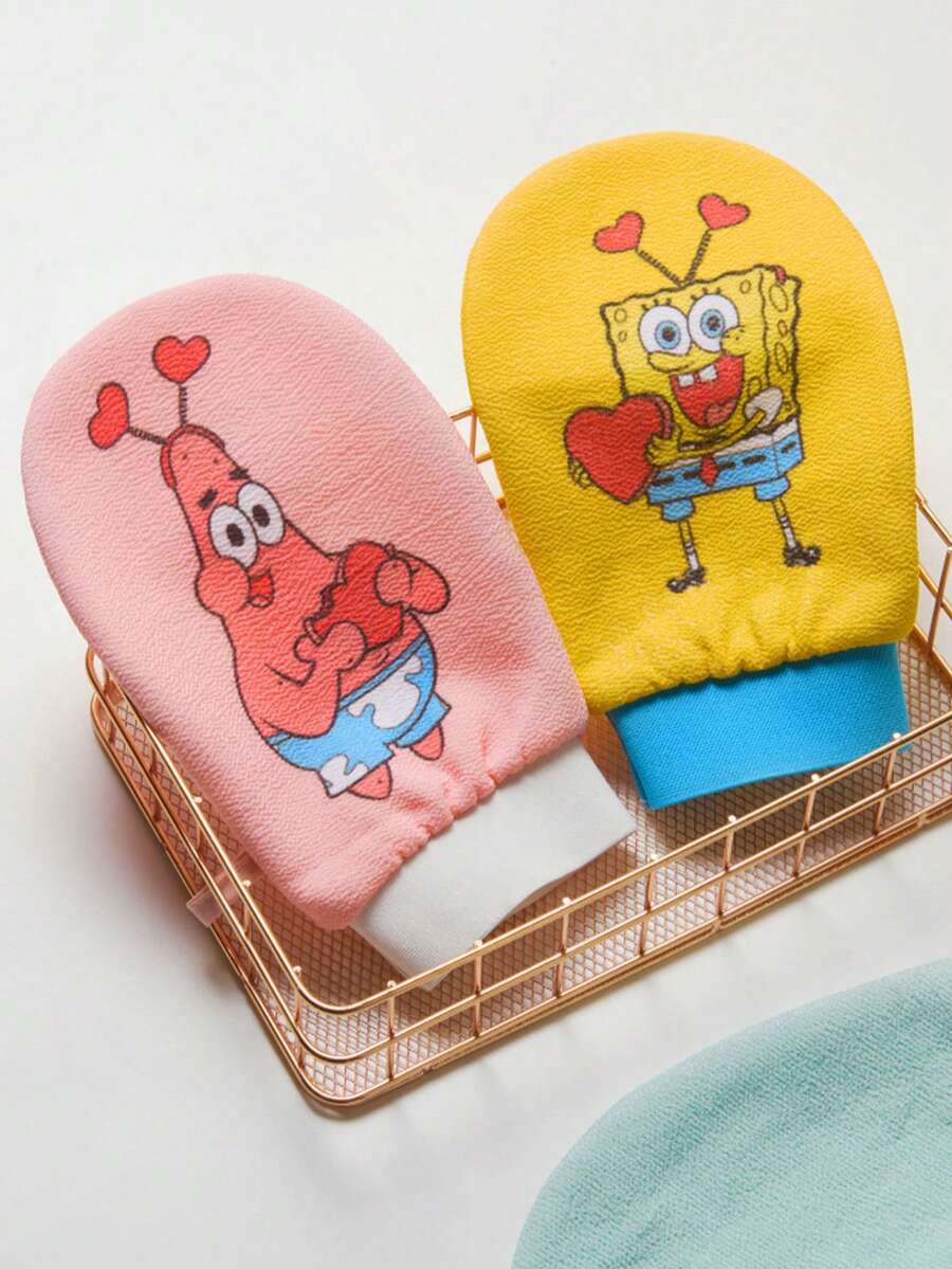 SPONGEBOB 海绵宝宝沐浴海绵，男女通用强力擦洗手套，家用背部擦洗工具，儿童卡通沐浴用品 - 彩色 - 查看 1