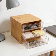 2/3 Layer Bamboo & Acrylic Jewelry Storage Box - Household Dust-Proof Organizer Box - Desktop Small Items Sorting Drawer Box - Multicolor - View 4