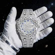 1pc Men's Quartz Watch, New Fully Diamond-Encrusted Strap, Iced-Out Hip Hop Large Dial Design, Personalized Mesh Inlaid Zirconia Dial, Party Watch, Gift For Men - 均碼 - 查看 9