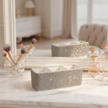 1pc Multifunctional Storage Box, Luxury Sparkling Rhinestone Makeup Brush Holder, Vanity, Bathroom, Office Desk Organizer, Holiday Gift - Silver - View 8