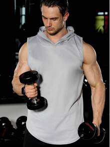 Men's Sleeveless Hooded Fitness Tank Top - Lightweight Athletic Muscle Shirt, Suitable For Training, Running, Gym - Light Grey - View 2