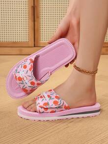 女士可调节绑带凉鞋，夏季户外沙滩拖鞋，轻便平底休闲拖鞋，时尚印花套脚拖鞋 - 粉色 - 查看 3