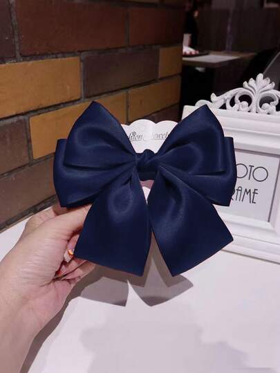 1 chiếc kẹp tóc nơ cho nữ/bé gái, kẹp tóc nơ satin dễ thương có đuôi dài, kẹp tóc nơ kim loại kiểu cổ điển, phụ kiện cần thiết cho mùa tựu trường, phụ kiện tóc cho nữ, phụ kiện đội đầu, ghim cài tóc