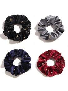 4pcs Velvet Scrunchies With Star Design, Polyester Hair Accessories Suitable For Autumn/Winter Daily Use ,Hair Ties ,Scrunchy Hair Ties