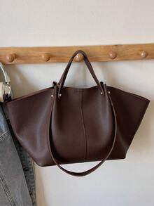 1pc New Korean Style Crinkled Shoulder Bag, Large Capacity Handbag, Lightweight Luxurious Vintage Elegant Tote Bag, Multipurpose Underarm Bag, High-End Fashion Shoulder Bag, Shopping Bag, Work Bag, Niche French Design - Coffee - View 9