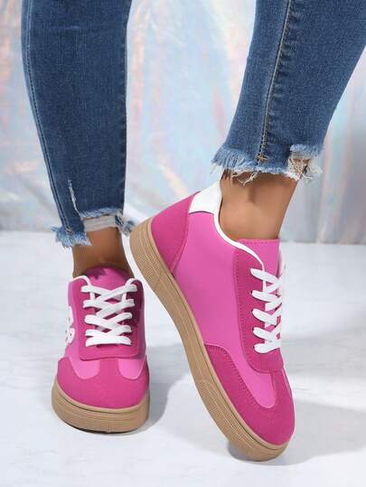 Women's Spring/Autumn New Casual Shoes, Waterproof Non-Slip, Easy To Clean, Round Toe Low-Top, Flat, Comfortable, Versatile, Contrast Color, Athletic Leisure Shoes, Retro Style Sneakers, Fashionable All Season