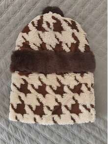 女士冬季帽子围巾套装（1件），2026新款加厚抓绒防风保暖摩托车/电动自行车滑雪面罩帽