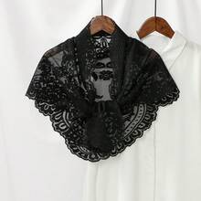2pcs Embroidered Triangular Headscarf Bridal Veil Catholic Church Veil Lace Floral Scarf Communion Chapel Veil - Black - View 7
