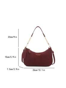 Sac bandoulière polyvalent minimaliste de femmes à la mode avec motif lettre, sac à épaule élégant avec chaîne. Convient pour le shopping, le transport du portefeuille, les jeunes femmes, les étudiantes, les débutants de carrière, les cols blancs. Idéal pour le bureau, l'université, le travail, les affaires, les déplacements, les activités extérieures, les voyages et les excursions. - Rouge foncé - Voir 10