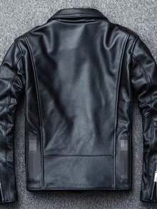 Men's Leather Jacket With A Collar - New Autumn-Winter Style Men's Leather Coat - Washed Machine-Washable - Motorcycle-Style Men's Leather Jacket - màu đen - Xem 2