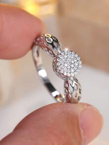 Vanel 1枚时尚金色圆形锆石戒指 - 奢华婚礼/派对珠宝，闪耀锆石 - 周年纪念、情人节、生日礼物 - 价格亲民的日常奢华特殊场合戒指，婚礼配饰，宴会装饰，璀璨夺目，经久耐用 - 戒指 - 查看 2