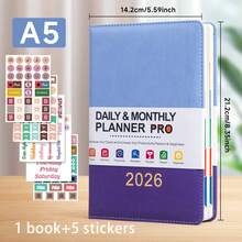 2026 年新日历日志自律签到时间管理一页一天 365 天计划书附带 5 个计划贴纸 A5 计划笔记本学习入门礼物适合工作和学习、学校用品、返校