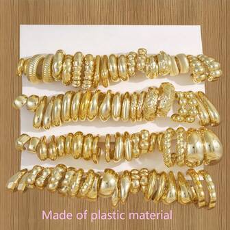 9-80 Pairs Fashion Gold-Plated Plastic Hoop Earrings Set, C-Shape Hoops, Best Selling Women Earrings